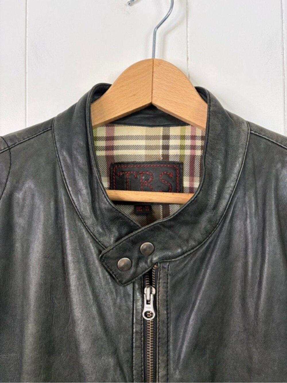 TRS by Torras Men’s Moto Bomber Soft Leather Jacket Gray SIZE USA size 42 Large - Picture 3 of 14